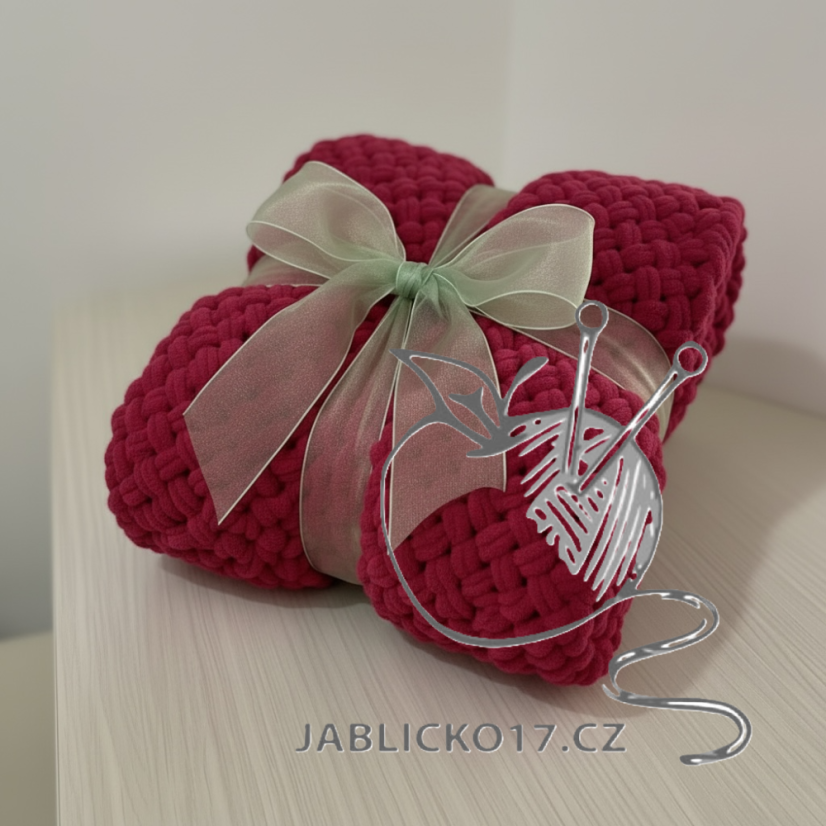 Deka ručně pletená na jednolůžko světlá vínová