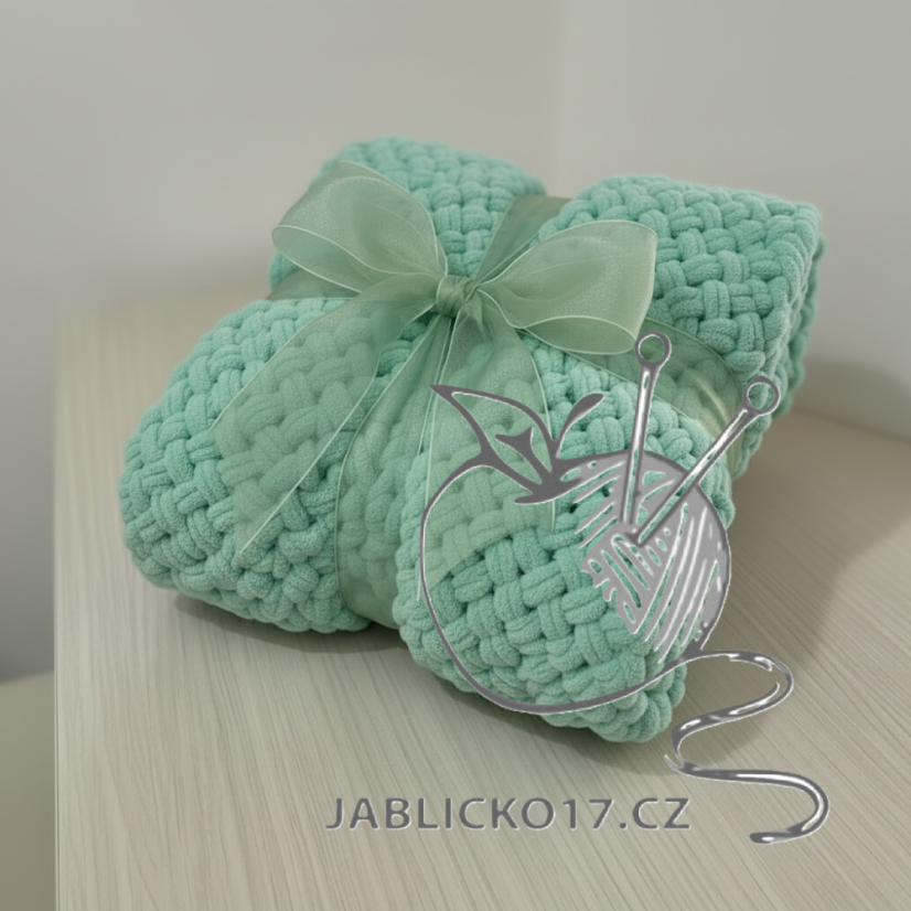 Deka ručně pletená na jednolůžko tmavší mint