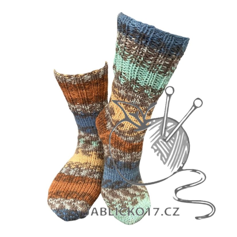 Ručně pletené ponožky na míru - modro zeleno hnědý melír