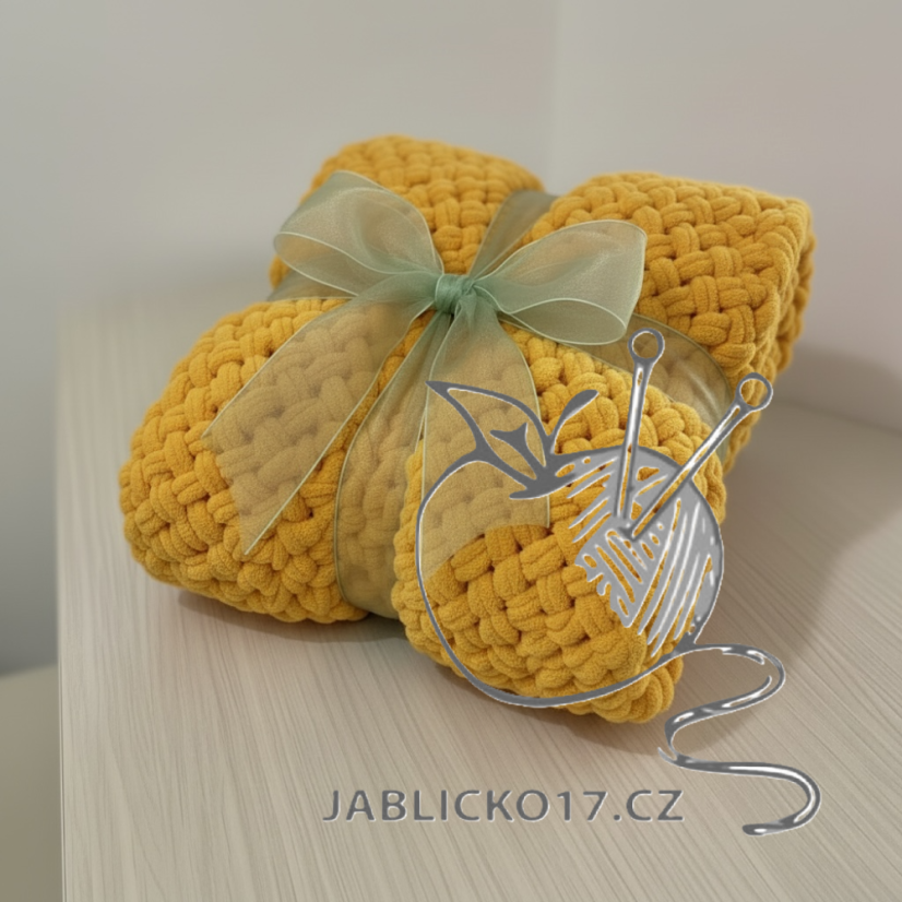 Deka ručně pletená na jednolůžko žlutá