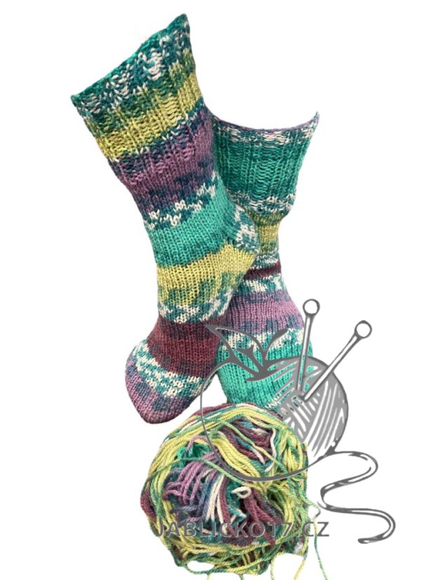 Ručně pletené ponožky na míru - zeleno fialovo žlutý melír