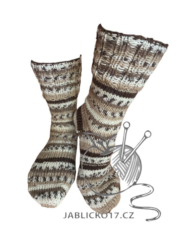Ručně pletené ponožky na míru -  smetanovo hnědý melír