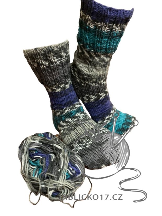 Ručně pletené ponožky na míru - modro šedý melír