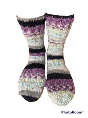 Ručně pletené ponožky na míru -  fialovo smetanový melír
