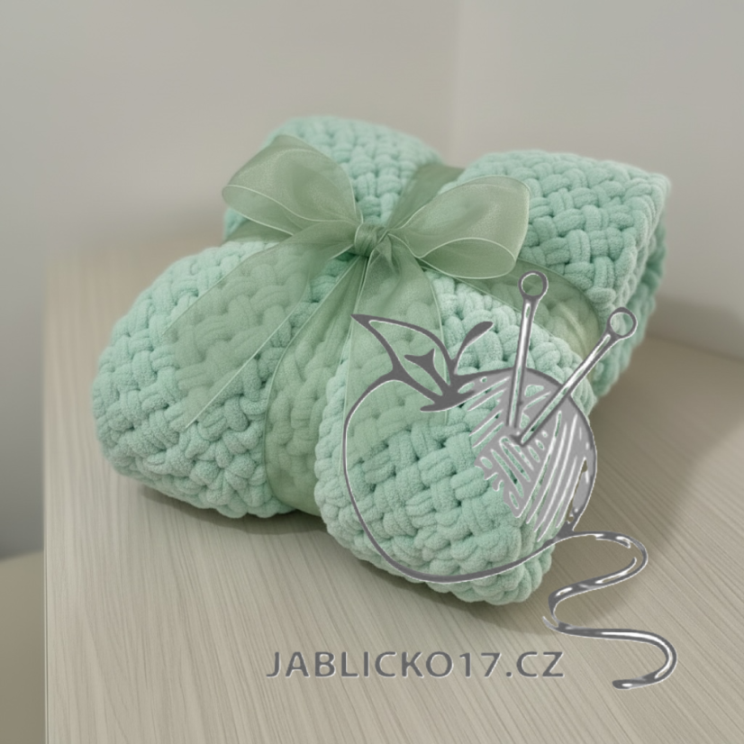 Deka ručně pletená na jednolůžko mint