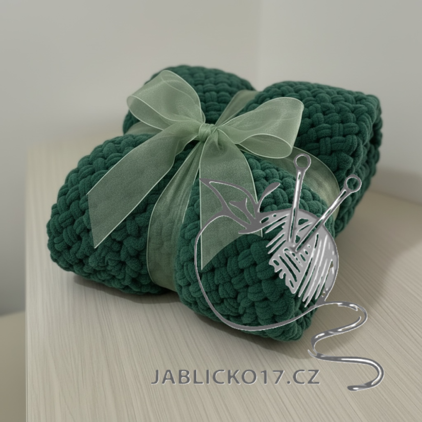 Deka ručně pletená na jednolůžko tmavší zelená Deka ručně pletená na jednolůžko tmavší zelená