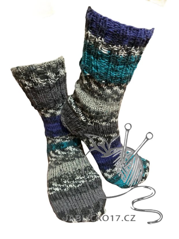 Ručně pletené ponožky na míru - modro šedý melír