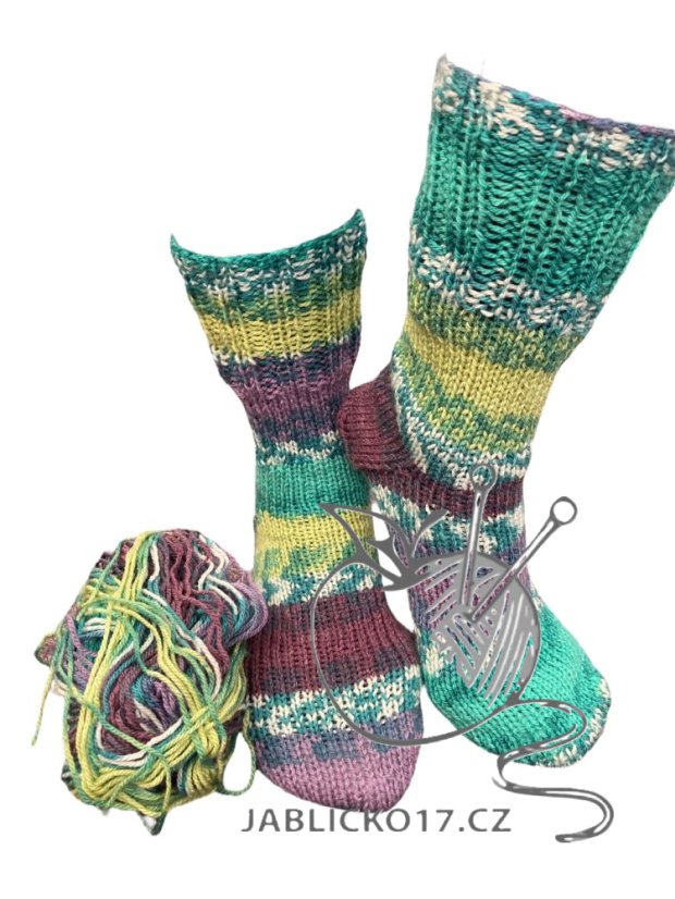 Ručně pletené ponožky na míru - zeleno fialovo žlutý melír