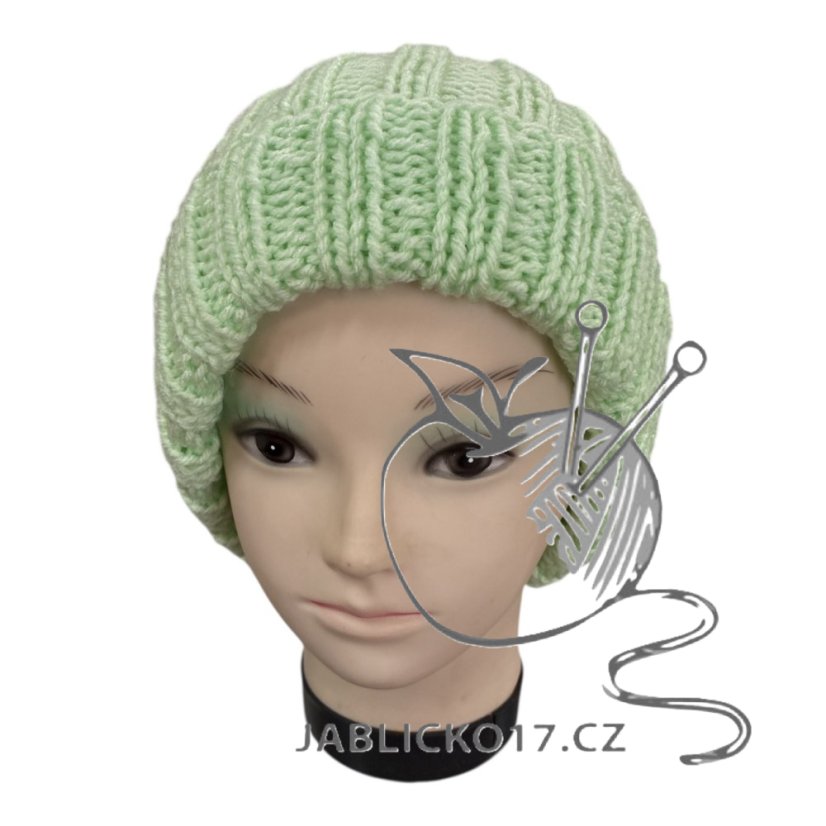 Čepice ručně pletená mintová