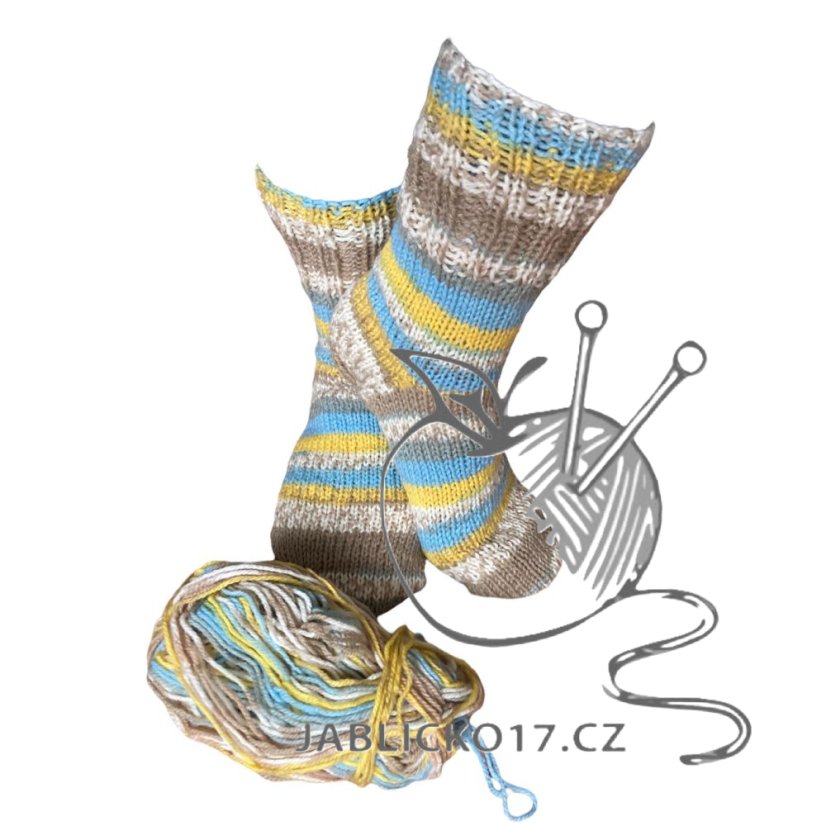 Ručně pletené ponožky na míru -  modro, žluto hnědý melír