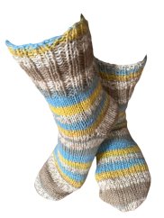 Ručně pletené ponožky na míru -  modro, žluto hnědý melír