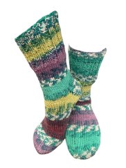 Ručně pletené ponožky na míru - zeleno fialovo žlutý melír
