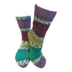 Ručně pletené ponožky na míru -  fialovo zelený melír