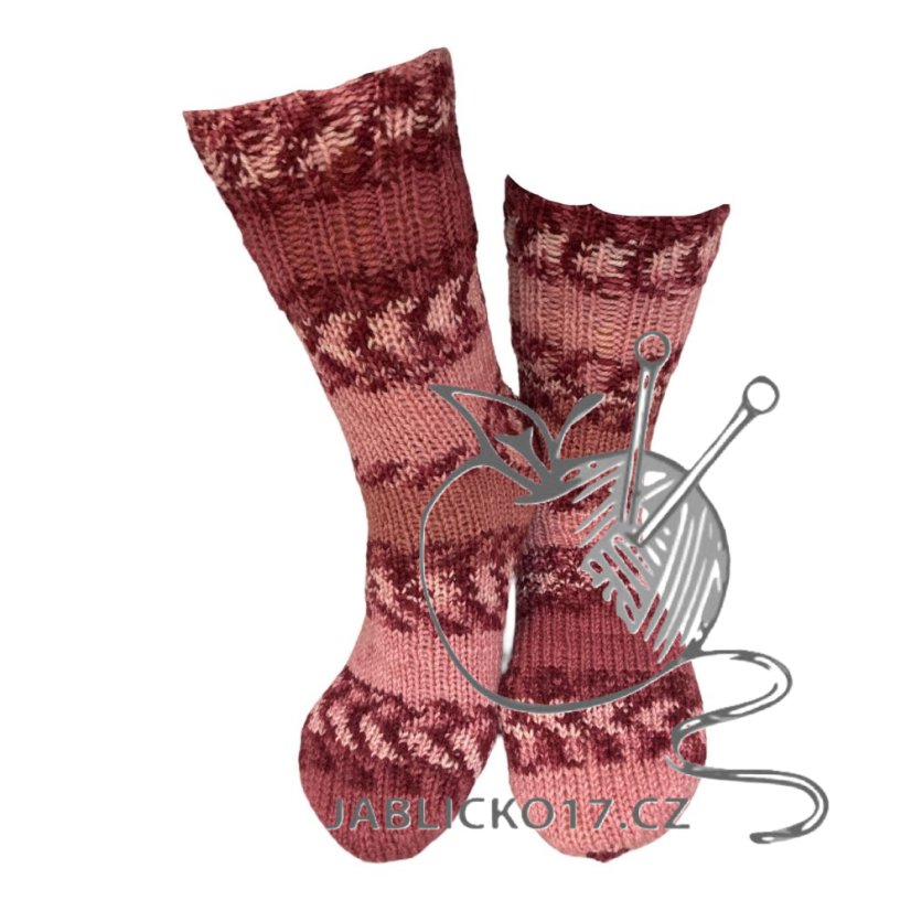 Ručně pletené ponožky na míru - červeno růžová Ručně pletené ponožky na míru - červeno růžová