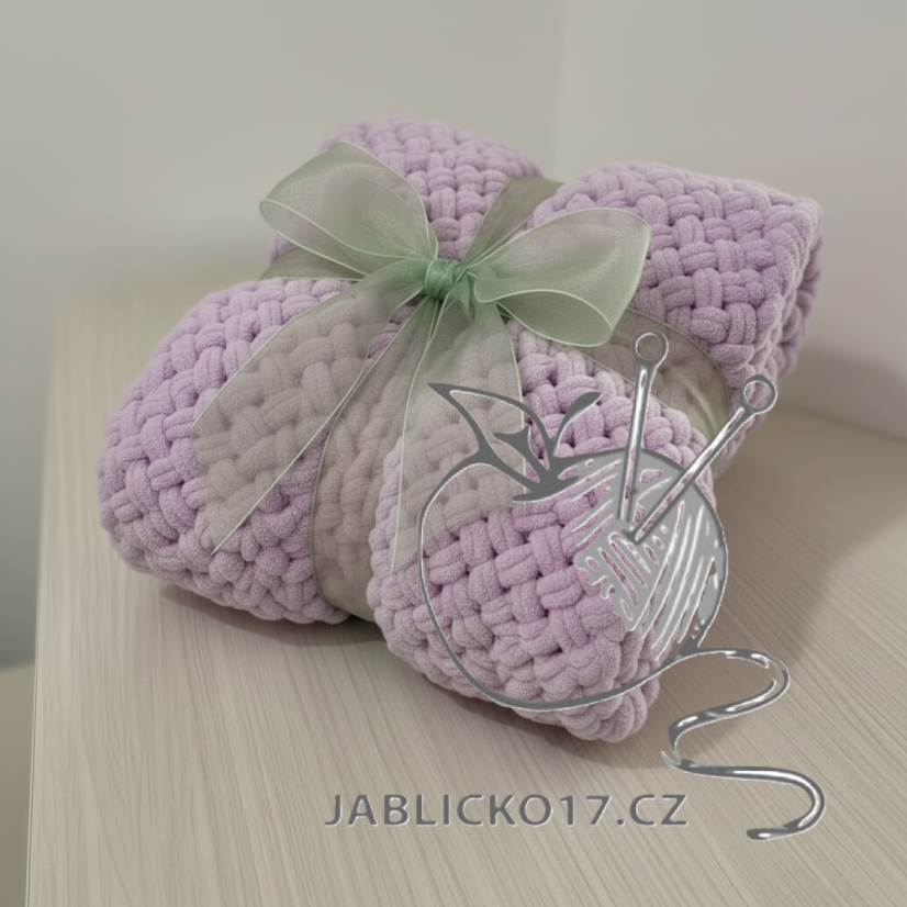 Deka ručně pletená na jednolůžko fialková