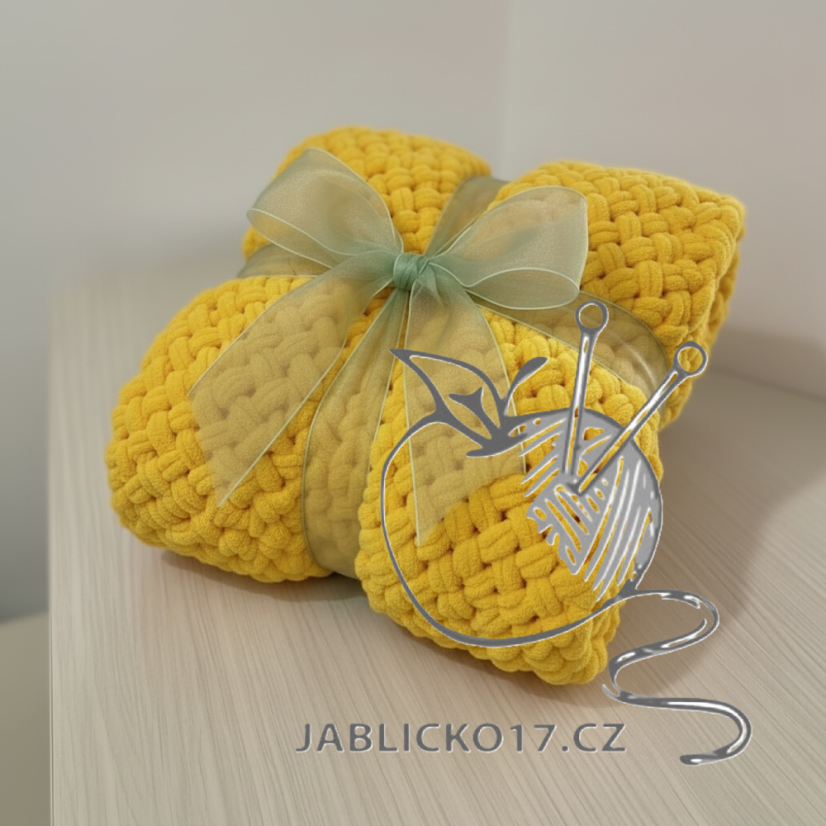 Deka ručně pletená na jednolůžko žlutá Deka ručně pletená na jednolůžko žlutá