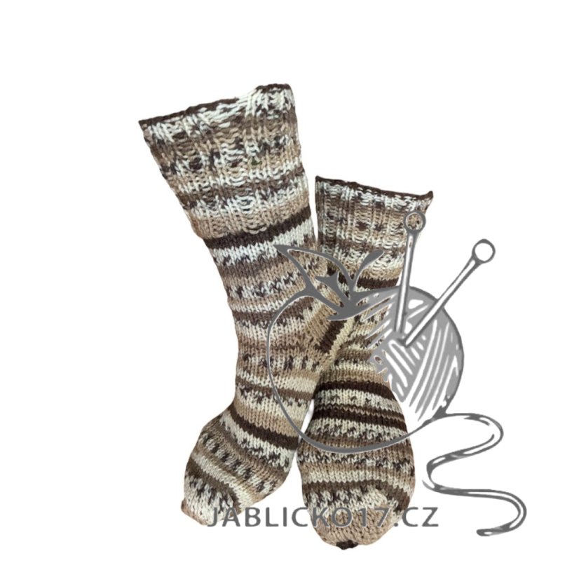 Ručně pletené ponožky na míru -  smetanovo hnědý melír