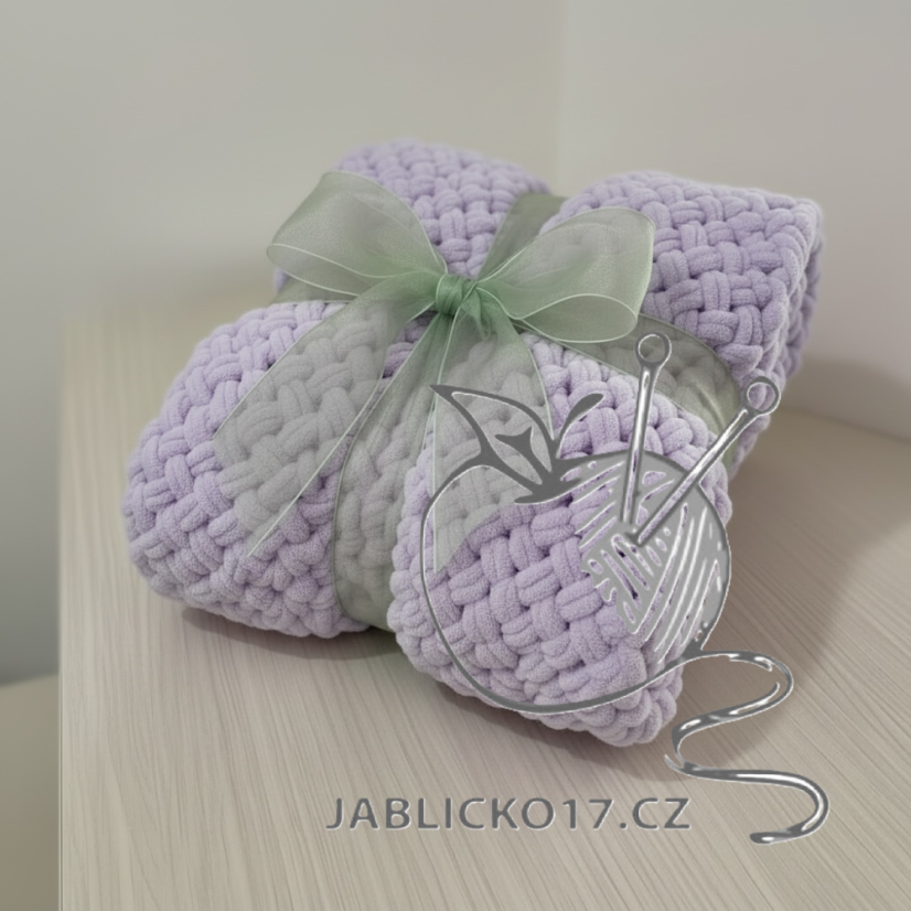 Deka ručně pletená na jednolůžko fialová