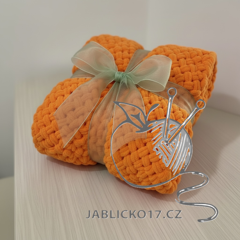 Deka ručně pletená na jednolůžko oranžová Deka ručně pletená na jednolůžko oranžová
