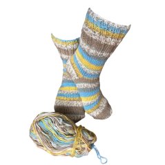 Ručně pletené ponožky na míru -  modro, žluto hnědý melír