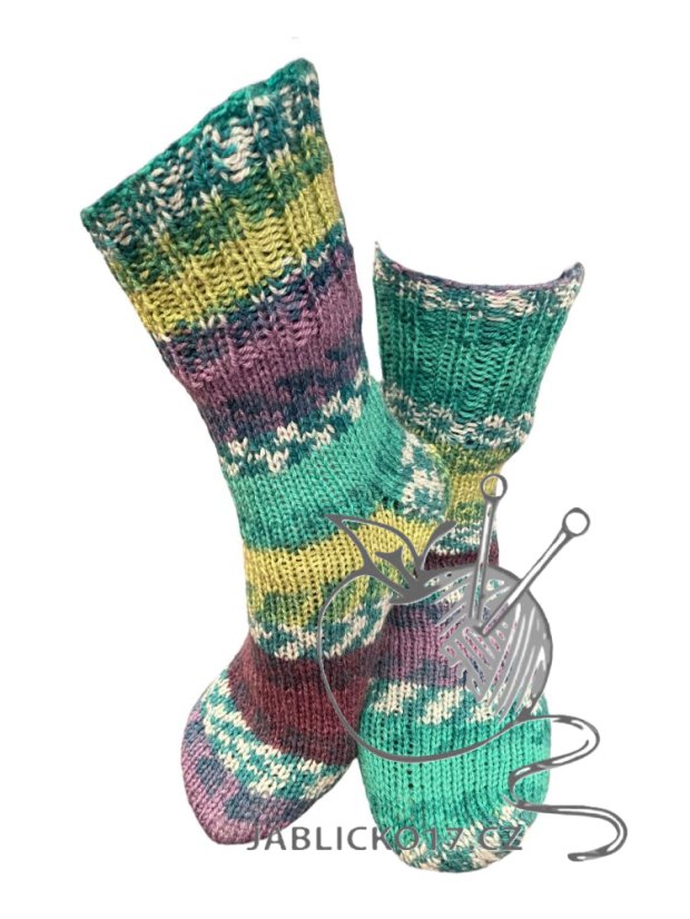 Ručně pletené ponožky na míru - zeleno fialovo žlutý melír