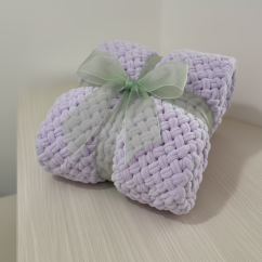 Deka ručně pletená na jednolůžko fialová