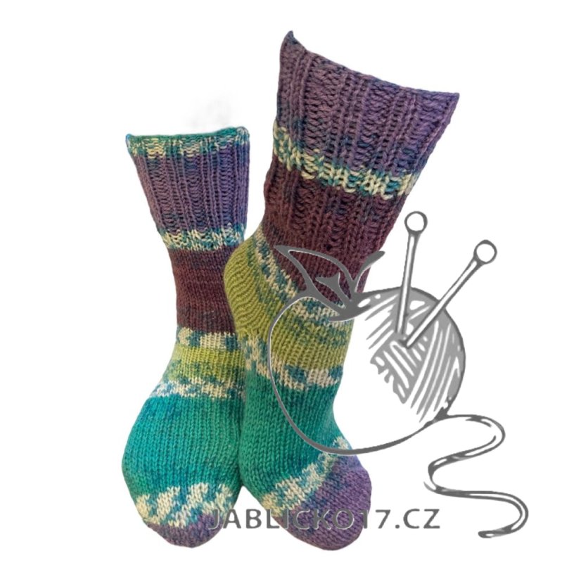 Ručně pletené ponožky na míru -  fialovo zelený melír