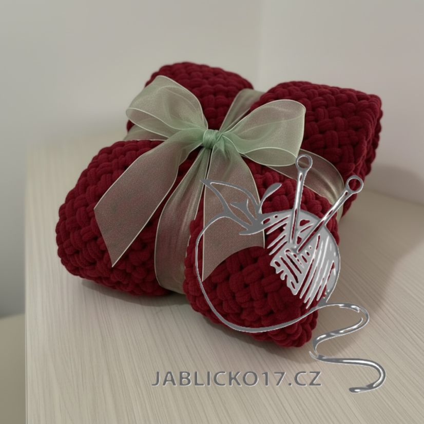 Deka ručně pletená na jednolůžko vínová Deka ručně pletená na jednolůžko vínová