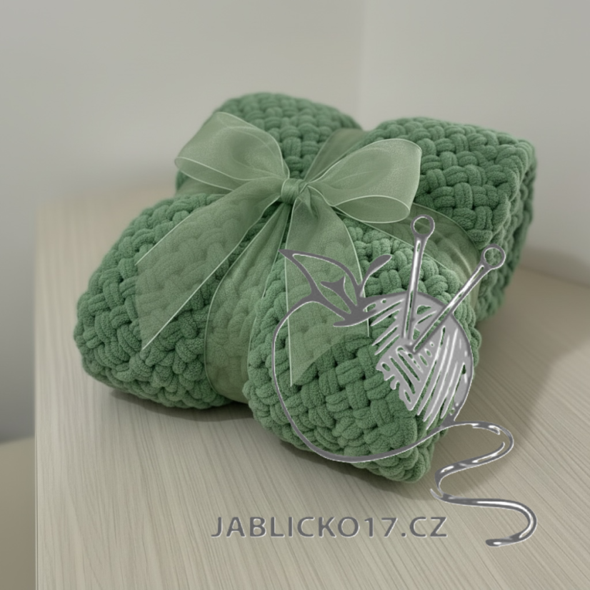 Deka ručně pletená na jednolůžko  zelená